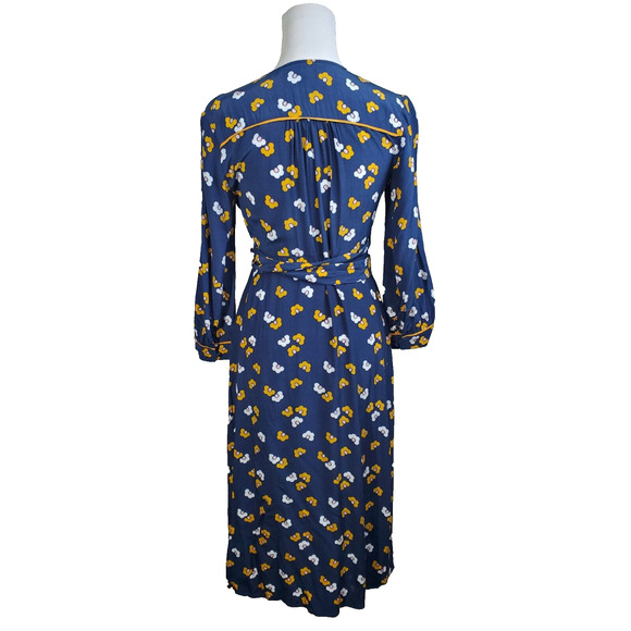 Boden Womens 2 Petite Wrap Dress Blue Floral Print FLORIS Daisy Long Sleeve - Picture 5 of 10